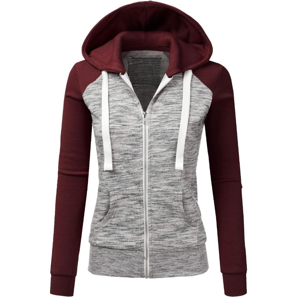 Full Zip Hooded Sweatshirt With Contrast Panel Design-My Comfy Blouse