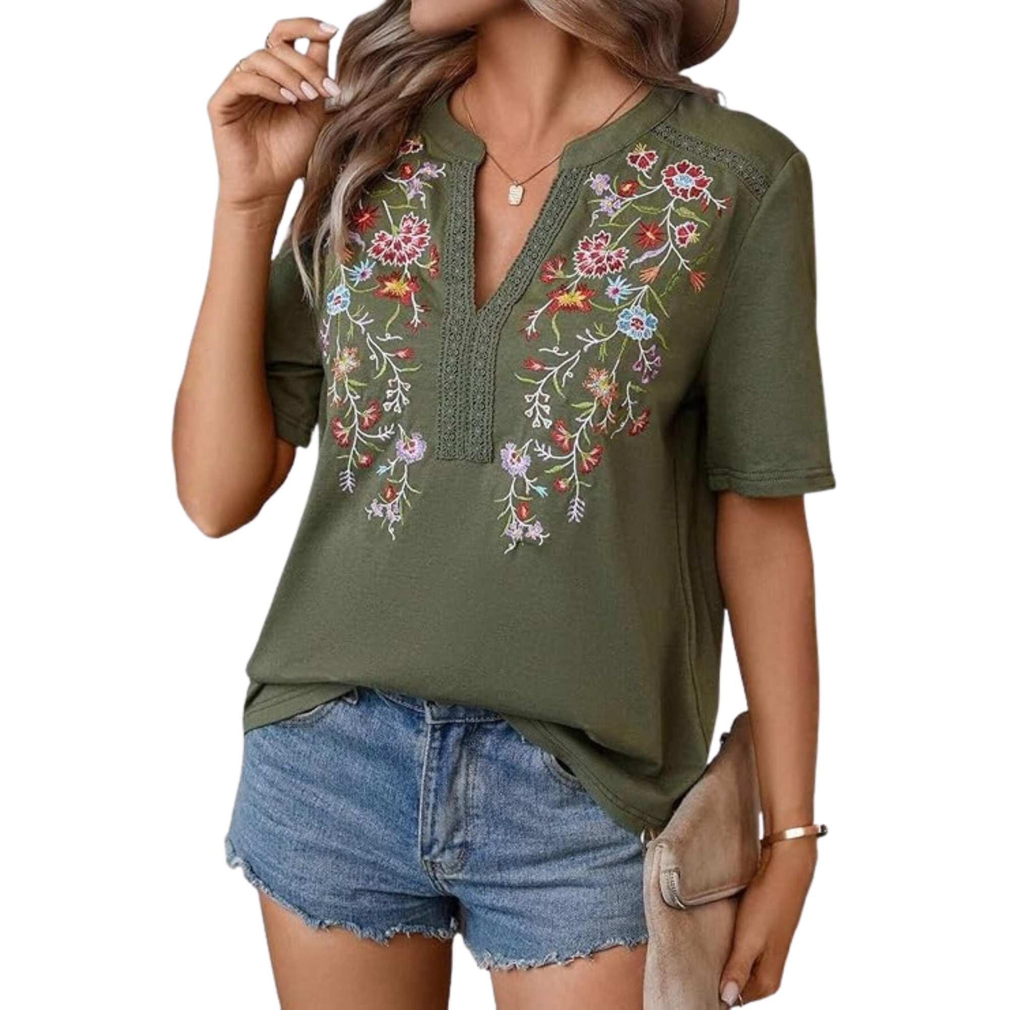 Embroidered Floral Summer Tunic V Shirts