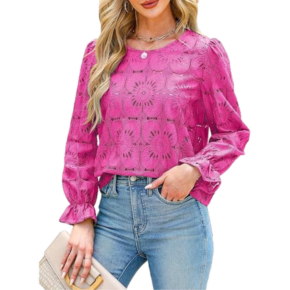 Women Embroidered Crochet Tops With Eyelet Lace Details