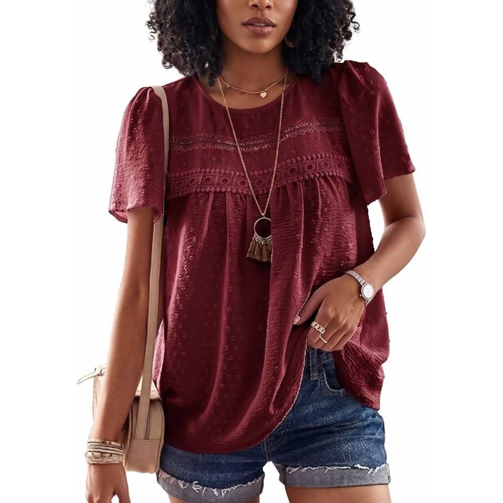 Boho Lace Trim Summer Blouse For Women