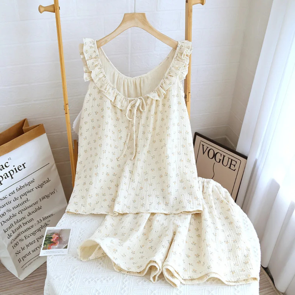 2 Piece Summer Loungewear Set With Floral Print And Loose Shorts For Women