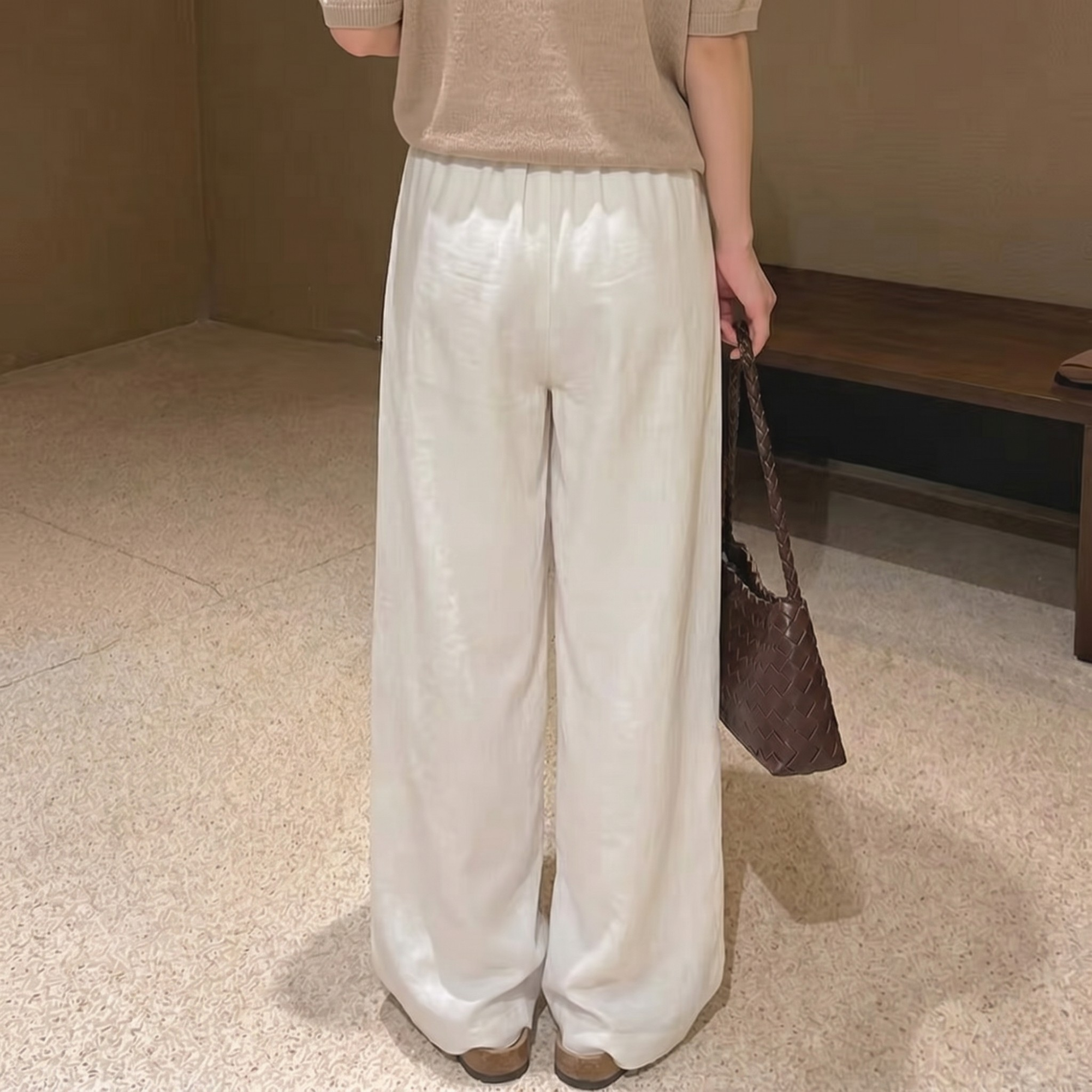Wide High Rise Straight Fit Casual Trousers For Women 