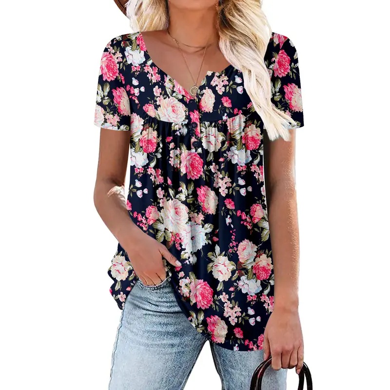 Casual Short Sleeve Loose Fit Tunic Top for Women