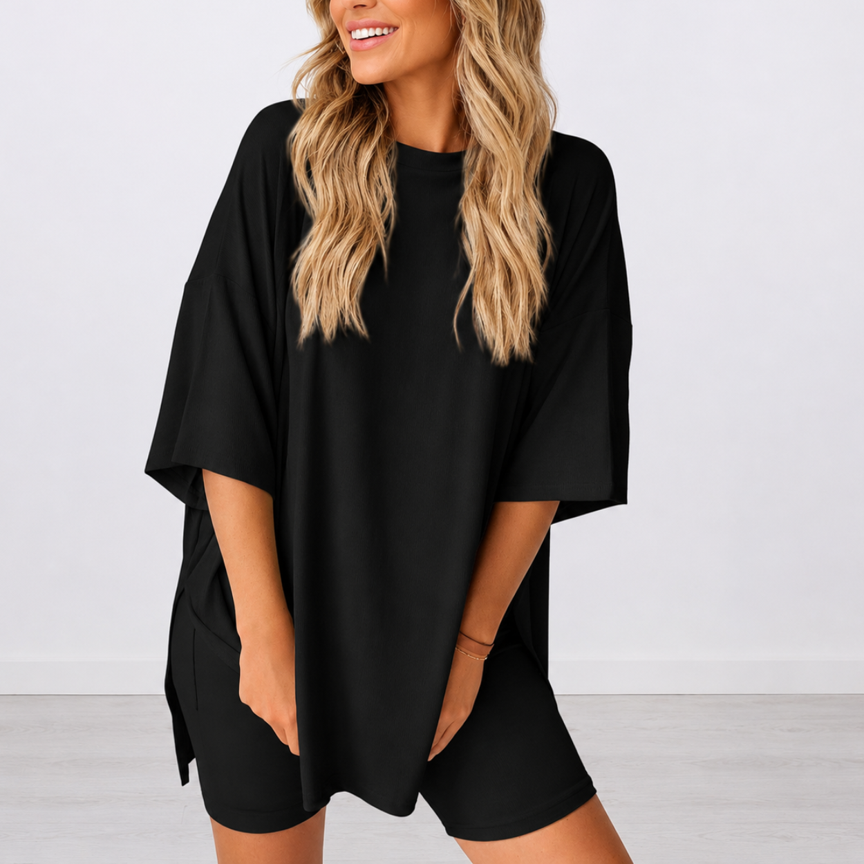 2 Piece Oversized Shirt and Biker Shorts Set For Women