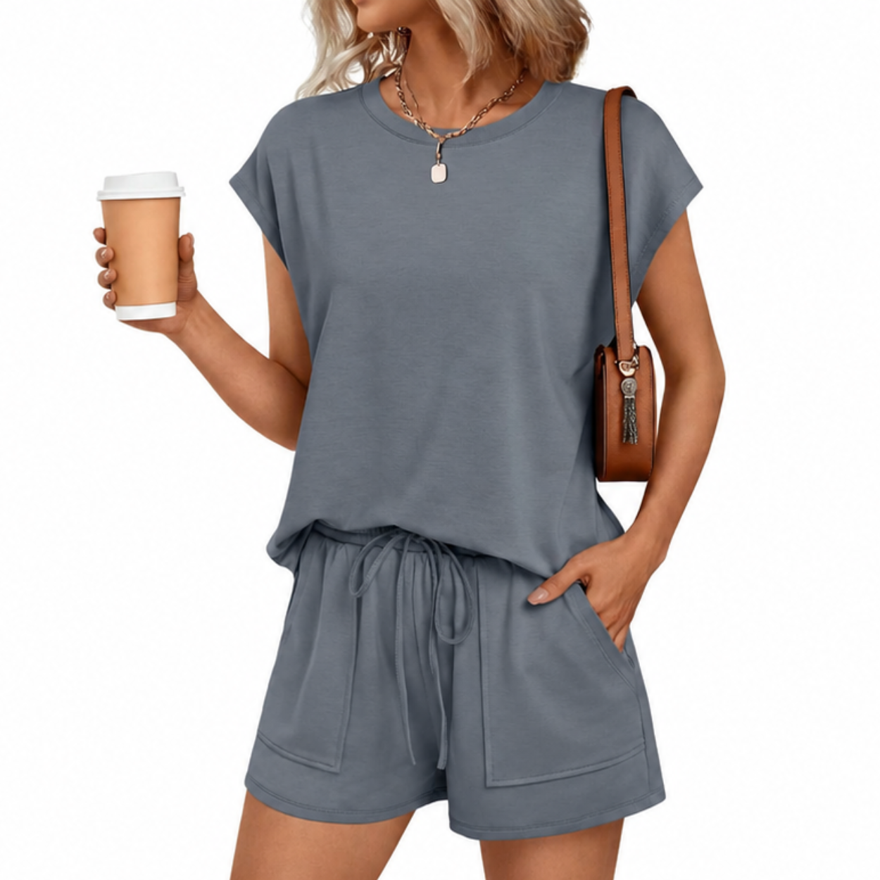 2 Piece Summer Sweatsuit With Drawstring Shorts For Women