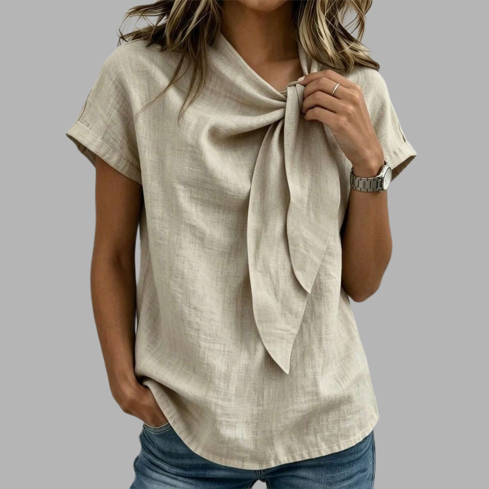 Bamboo Knot Tie Front Vacation Shirt For Women