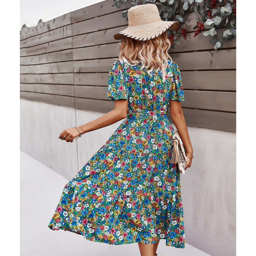Women Floral Short Sleeve Printed Dress-My Comfy Blouse