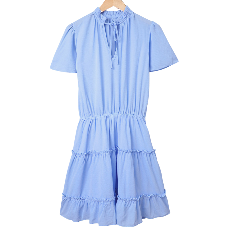 Flounce Sleeve V- Neck Casual Dress-My Comfy Blouse