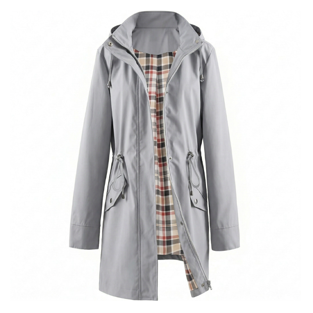 Hooded Trench Coat Waterproof Zip Up Drawstring Style For Women