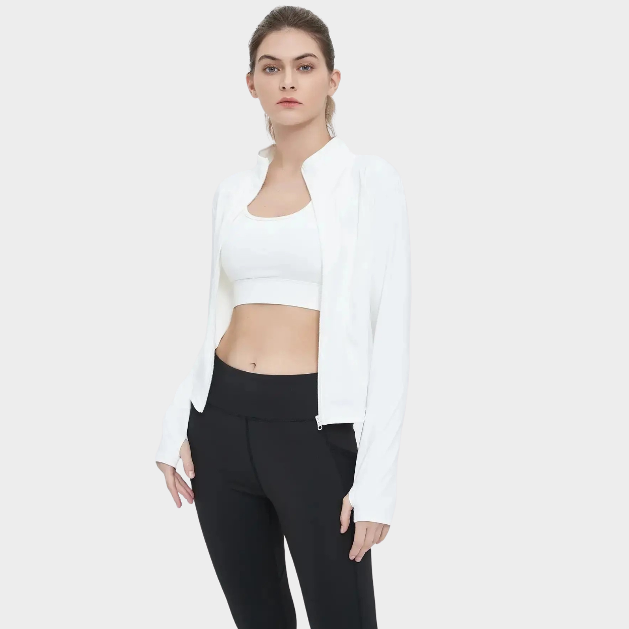 Long Sleeve Fitted Zip Mock Style Jacket