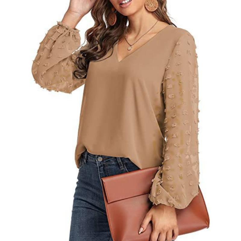 Semi-Formal V-neck Textured Sleeves Blouse-My Comfy Blouse