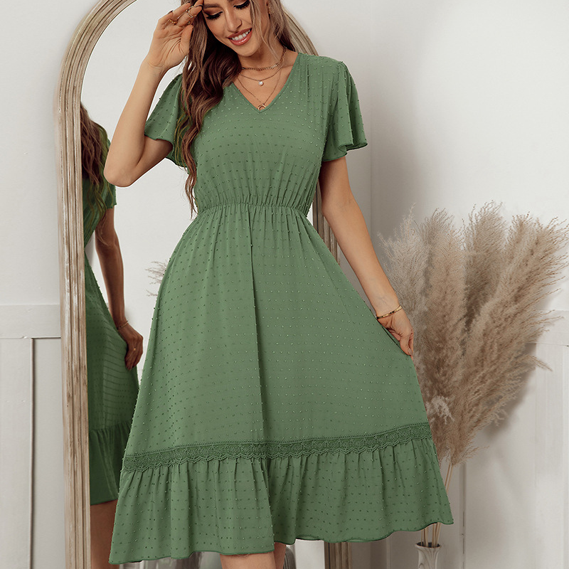 Ruffled Laced Hem Dot Maxi Dress-My Comfy Blouse