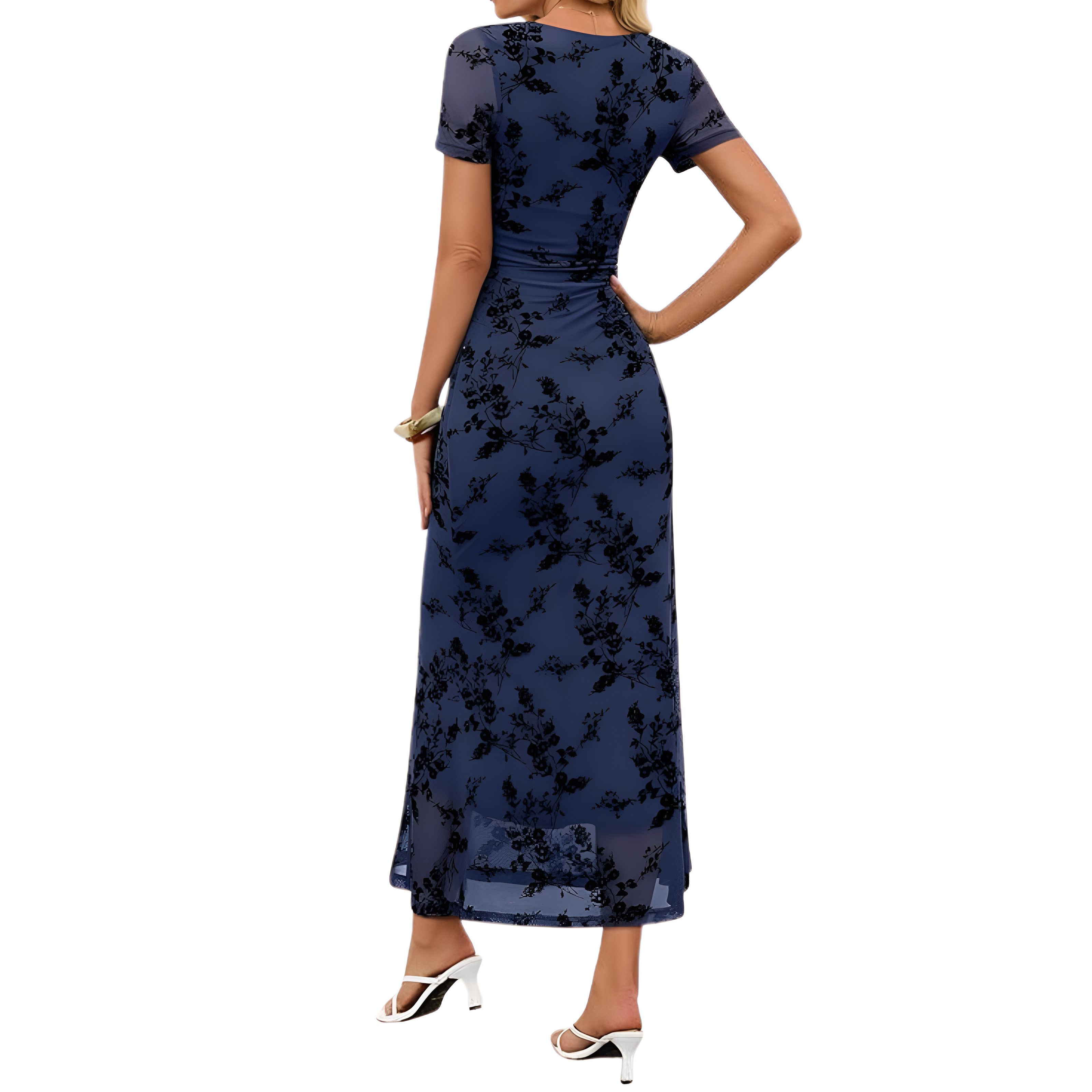 Summer And Floral Ruched Mesh Bodycon Maxi Dresses For Women