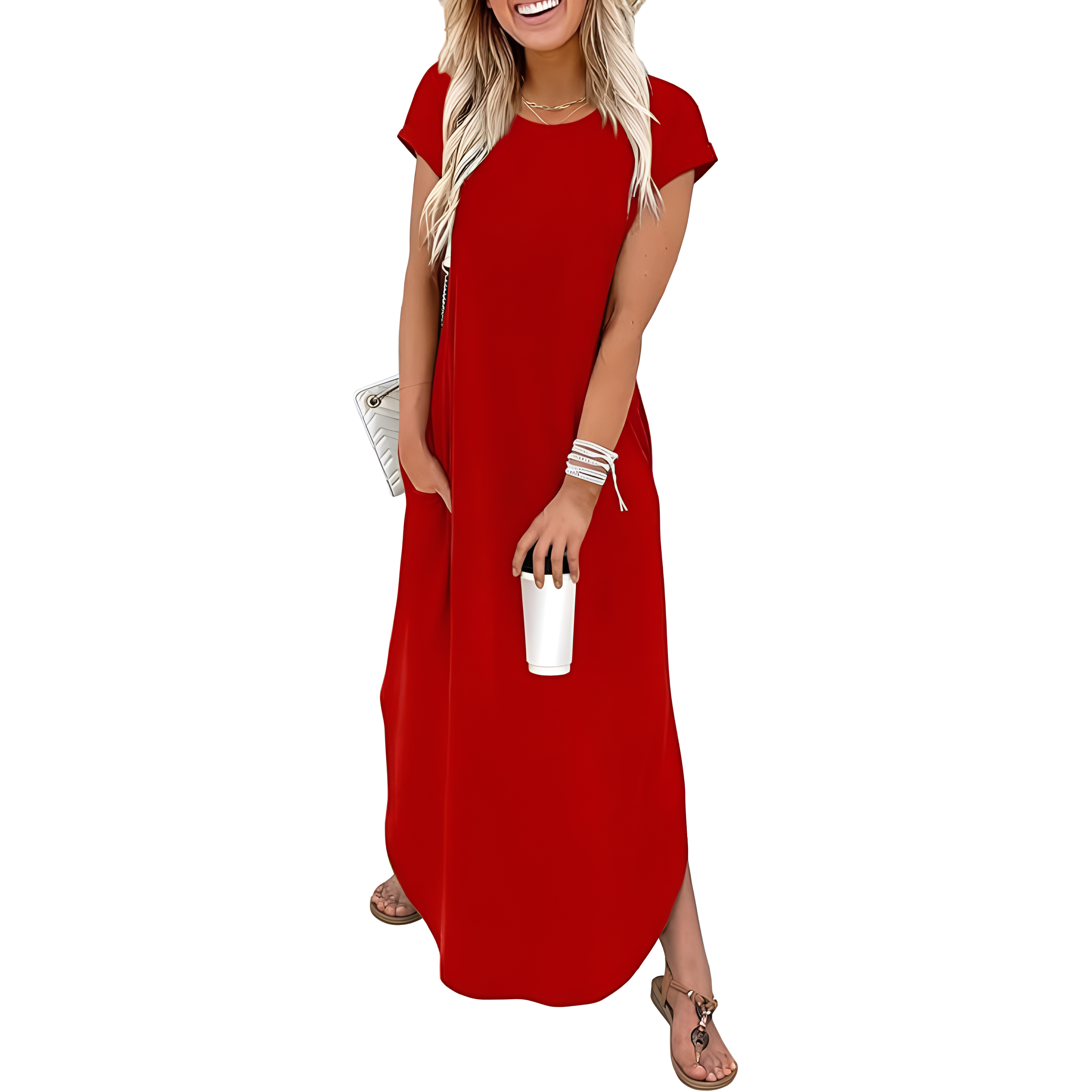 Summer And Cap Sleeve Crewneck Casual Beach Maxi For Women