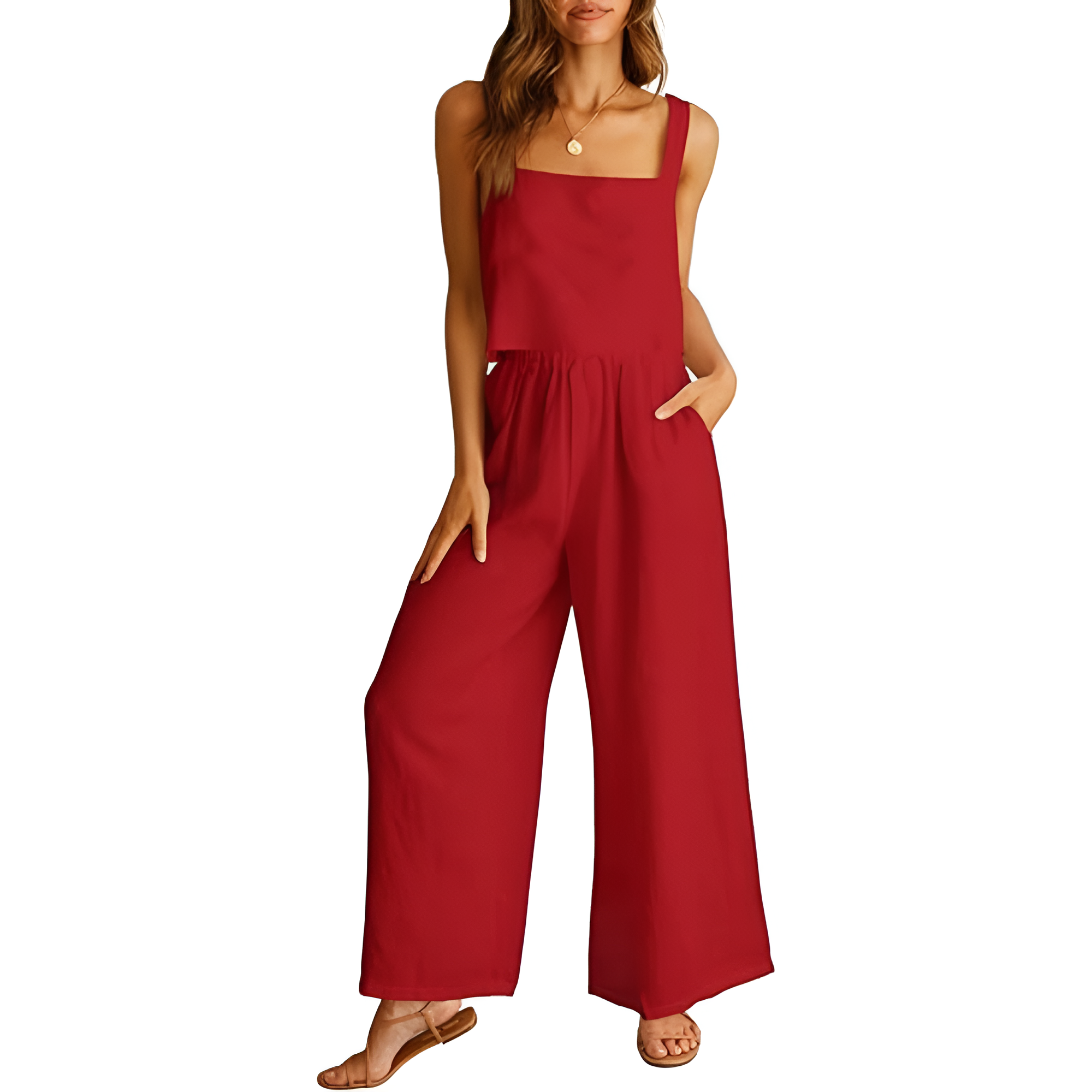 2 Piece Linen Pants Jumpsuit Matching Lounge Set For Women