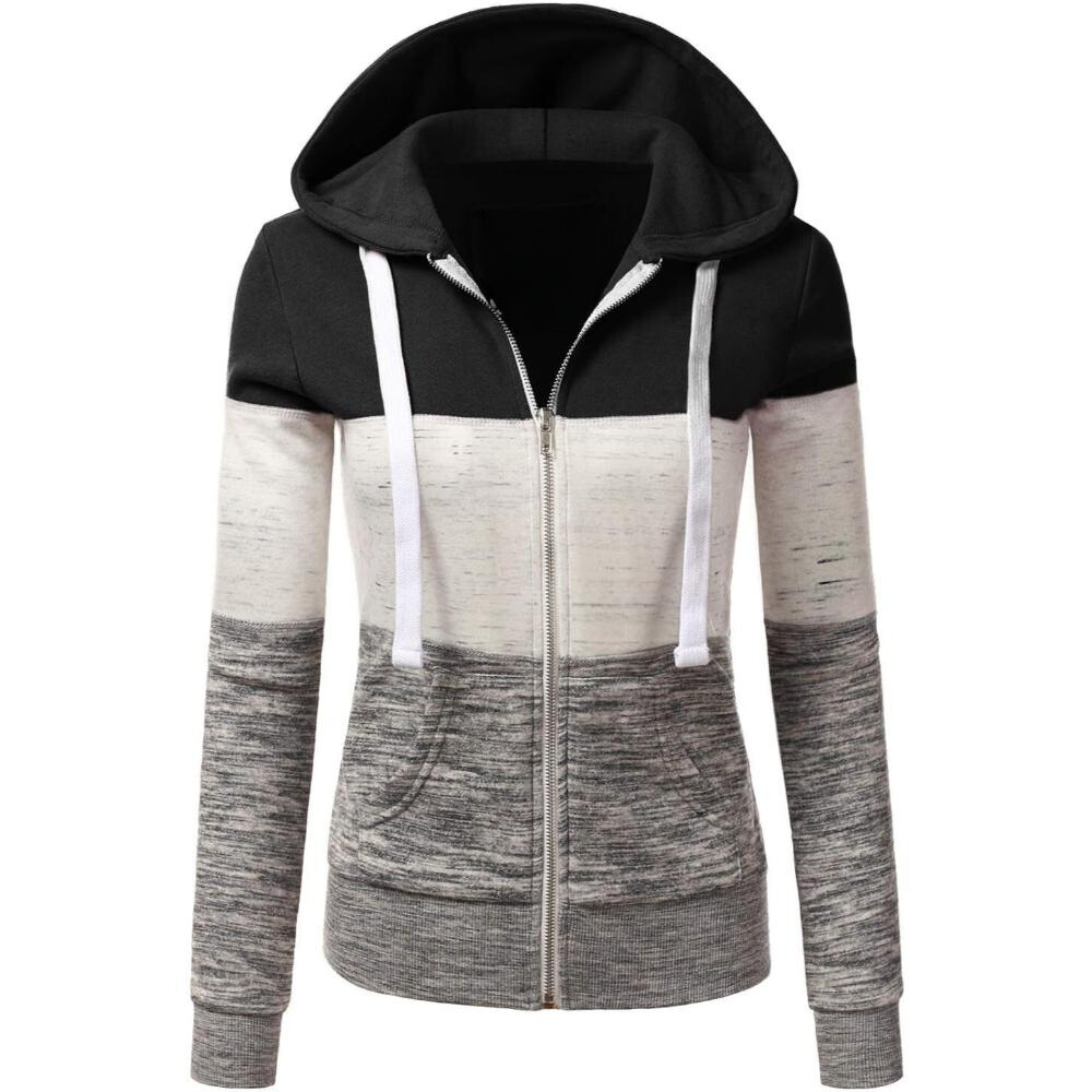 Zip Up Hooded Jacket With Contrast Stripes-My Comfy Blouse