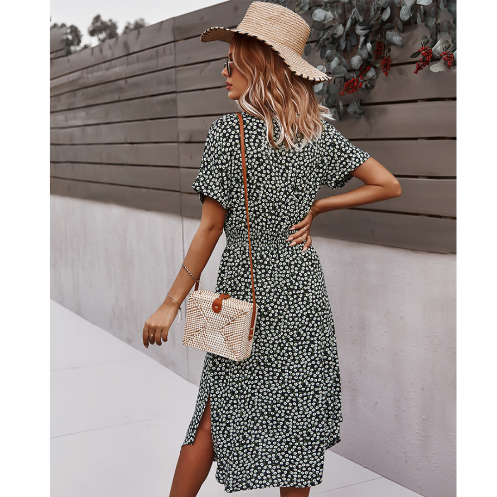 Women's Summer Floral Button Down V Neck Dresses-My Comfy Blouse