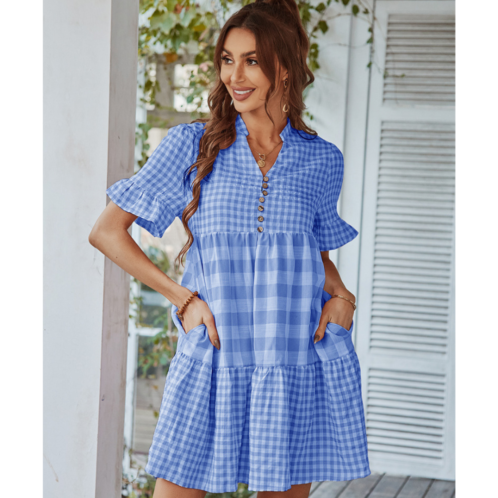 Women Short Gingham Dress-My Comfy Blouse