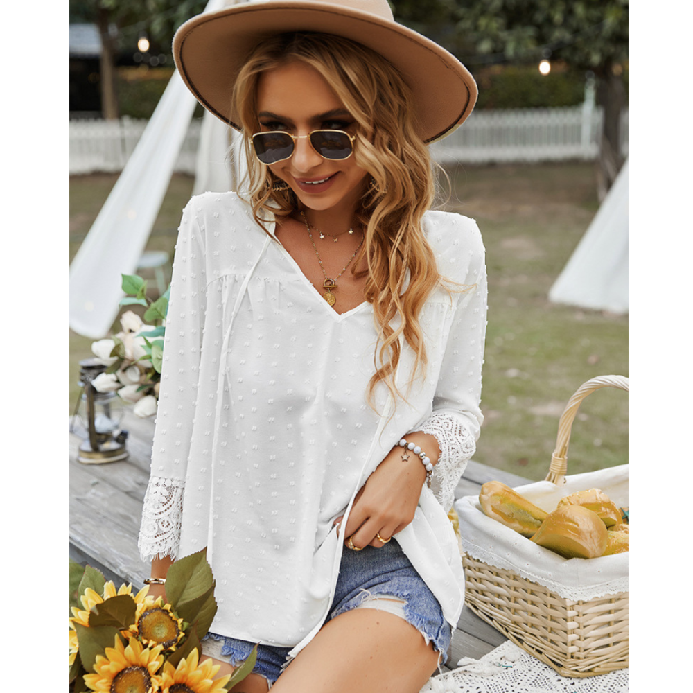 Solid V-Neck Chiffon Blouse-My Comfy Blouse