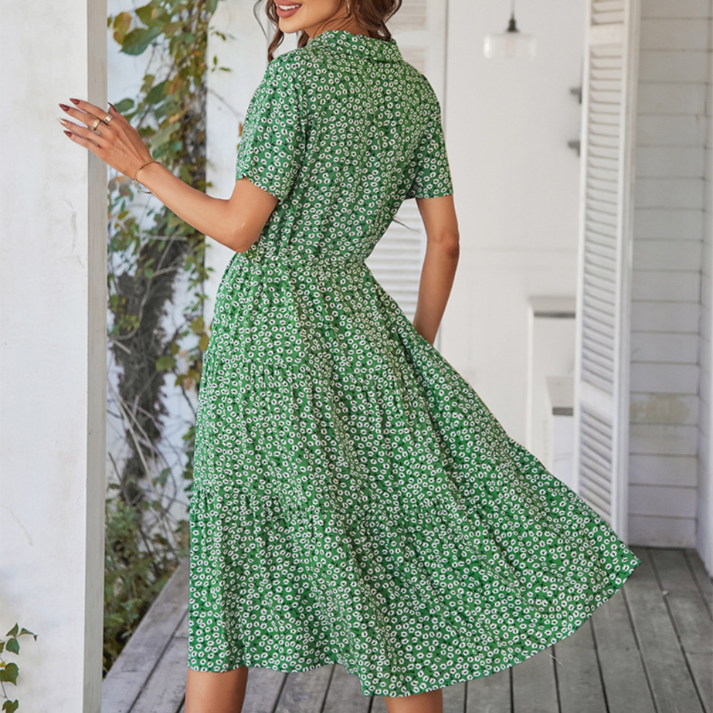 V-Neck Waist Belt Floral Print Maxi Dress-My Comfy Blouse