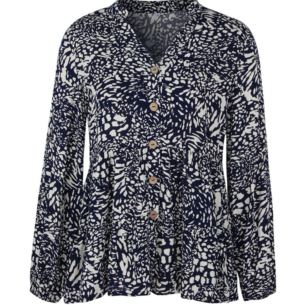 Abstract Pattern Flared Hem Full-Sleeves Shirt-My Comfy Blouse