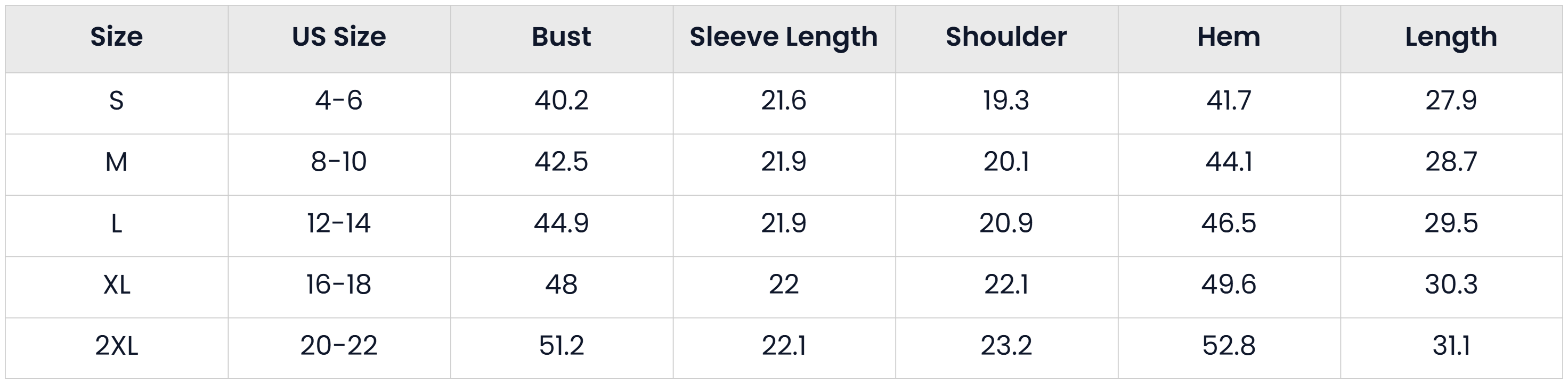 Size Chart for Oversized Long Sleeve Button Front Jacket For Women