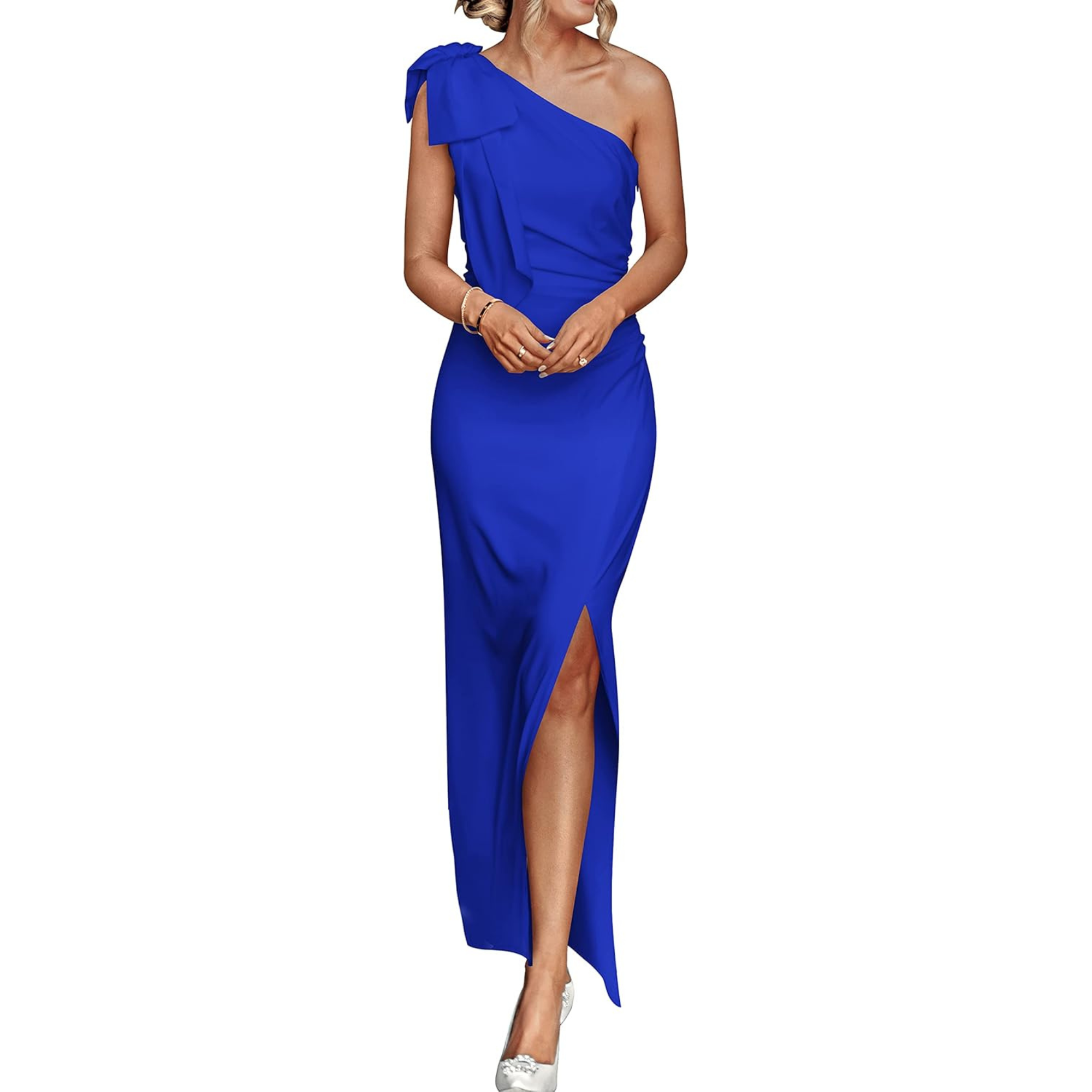 Elegant One-Shoulder Ruched Maxi Dress for Wedding Guests