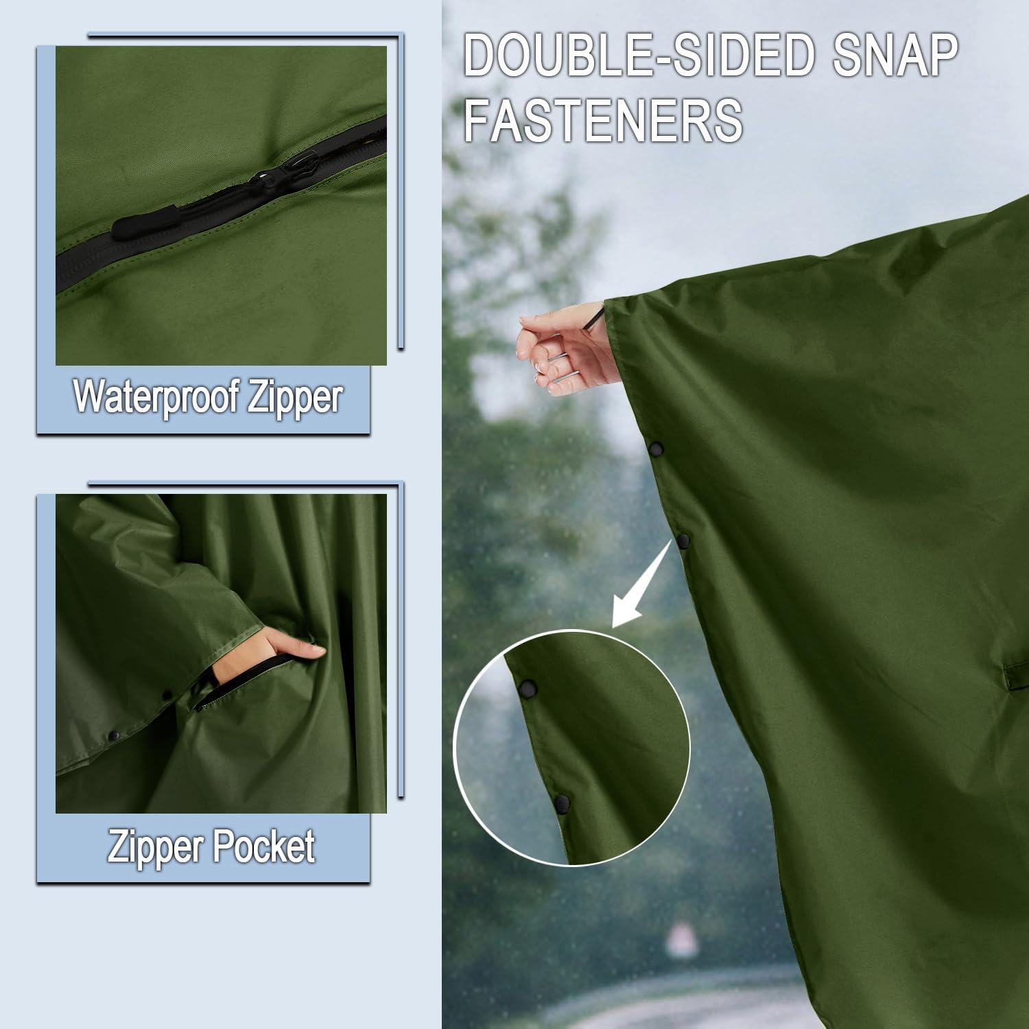 Waterproof Hooded Rain Poncho Jacket with Pocket for Adults