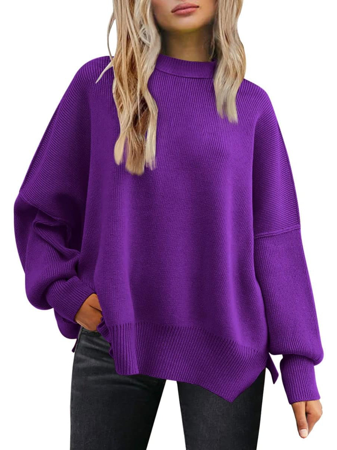 Ribbed Knit Batwing Sweater For Woman-My Comfy Blouse
