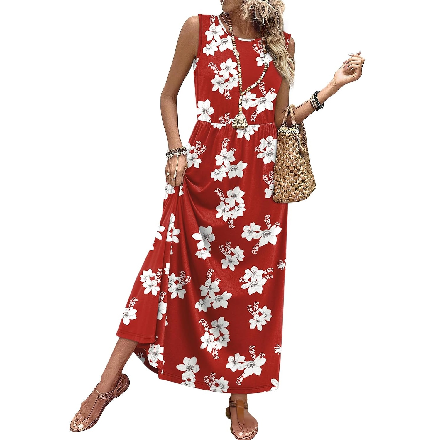 Sleeveless A Line Dress With Pockets For Women