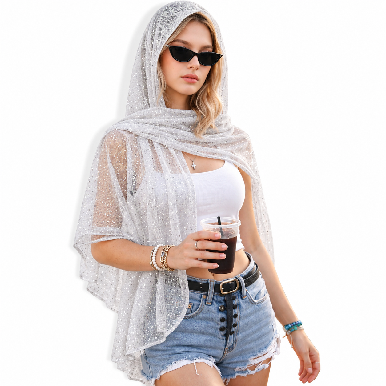 Sparkly Sheer Shawl Wrap For Women