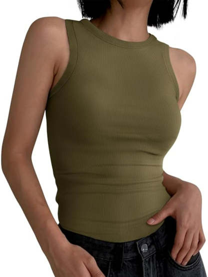 Ribbed Racerback Tank With Sleeveless Slim Fit High Shirt