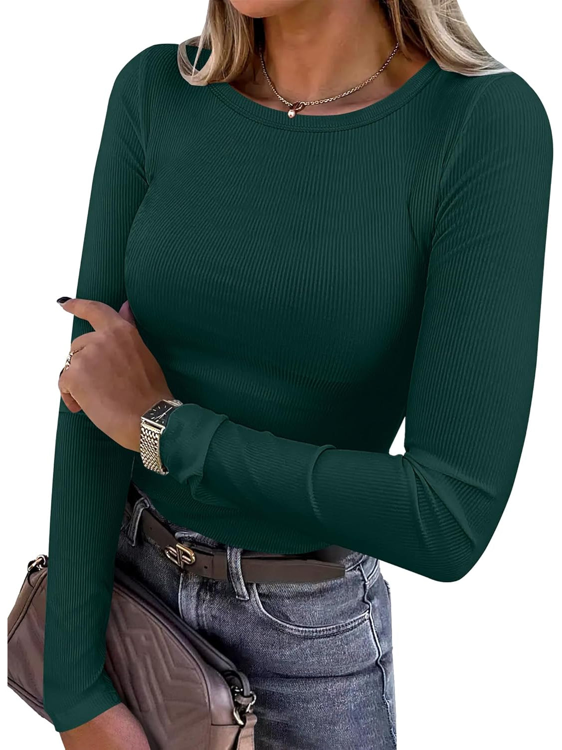 Ribbed Long Sleeve Slim Fit Top-My Comfy Blouse