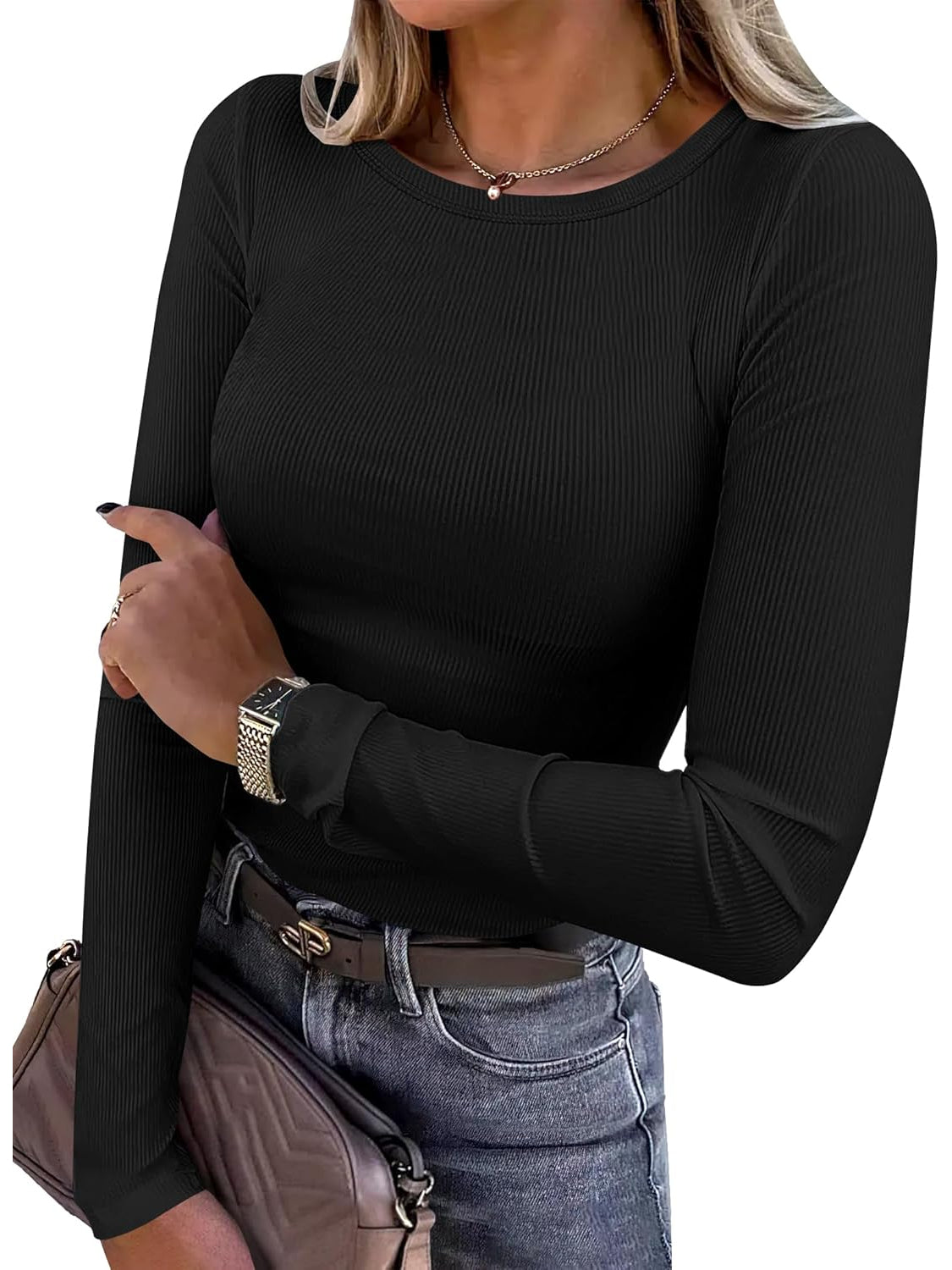 Ribbed Long Sleeve Slim Fit Top-My Comfy Blouse