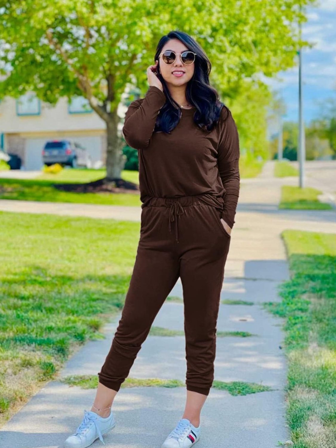 2 Piece Long Sleeve Lounge Outfit Set-My Comfy Blouse