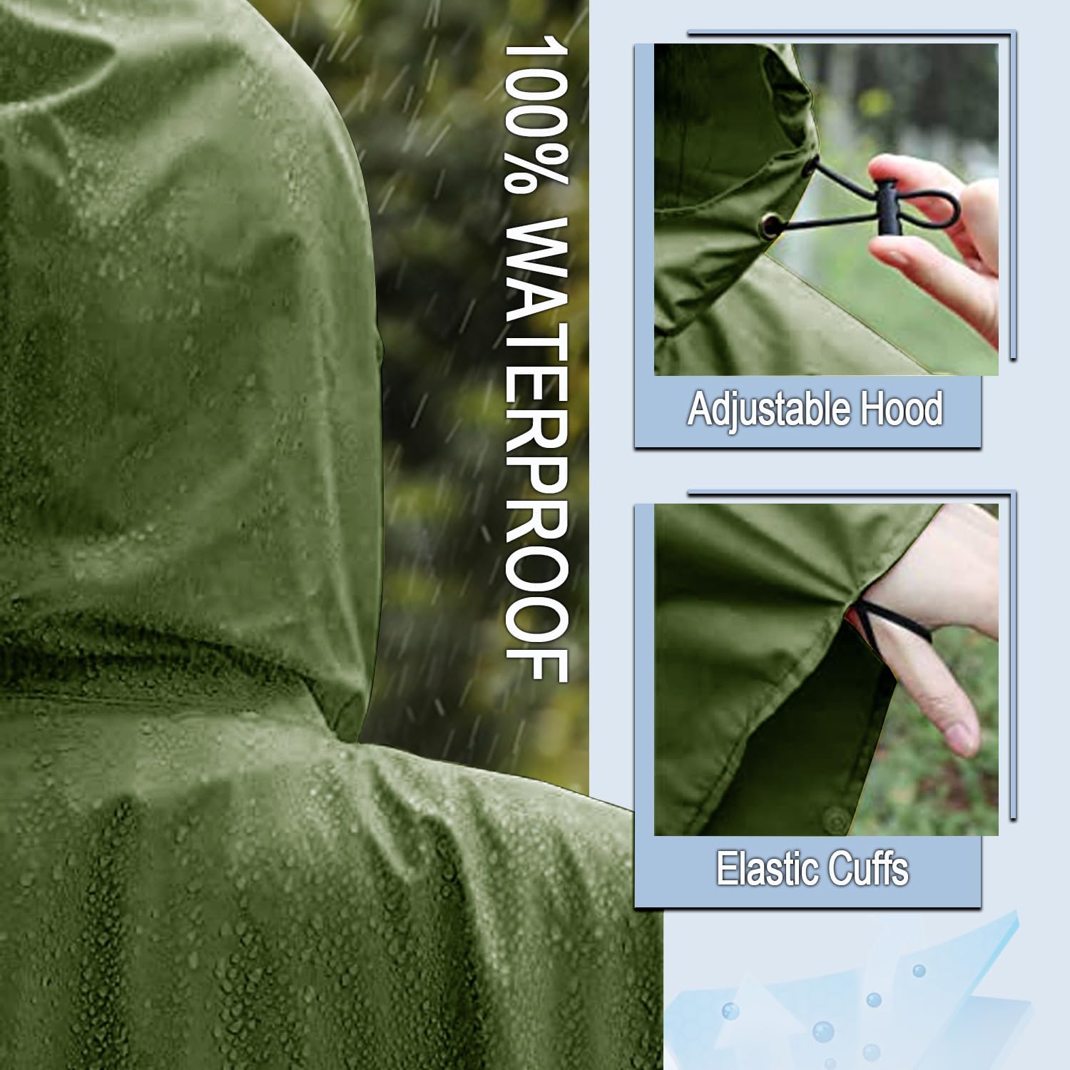 Waterproof Hooded Rain Poncho Jacket with Pocket for Adults