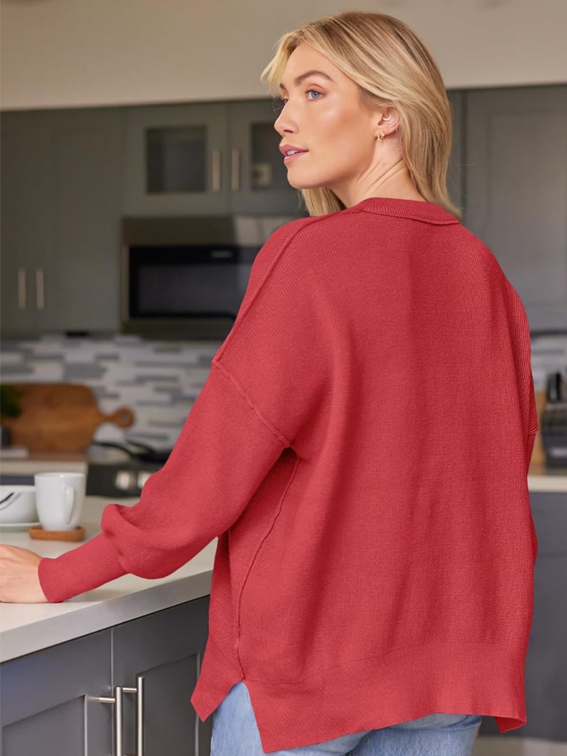 Ribbed Knit Batwing Sweater For Woman-My Comfy Blouse