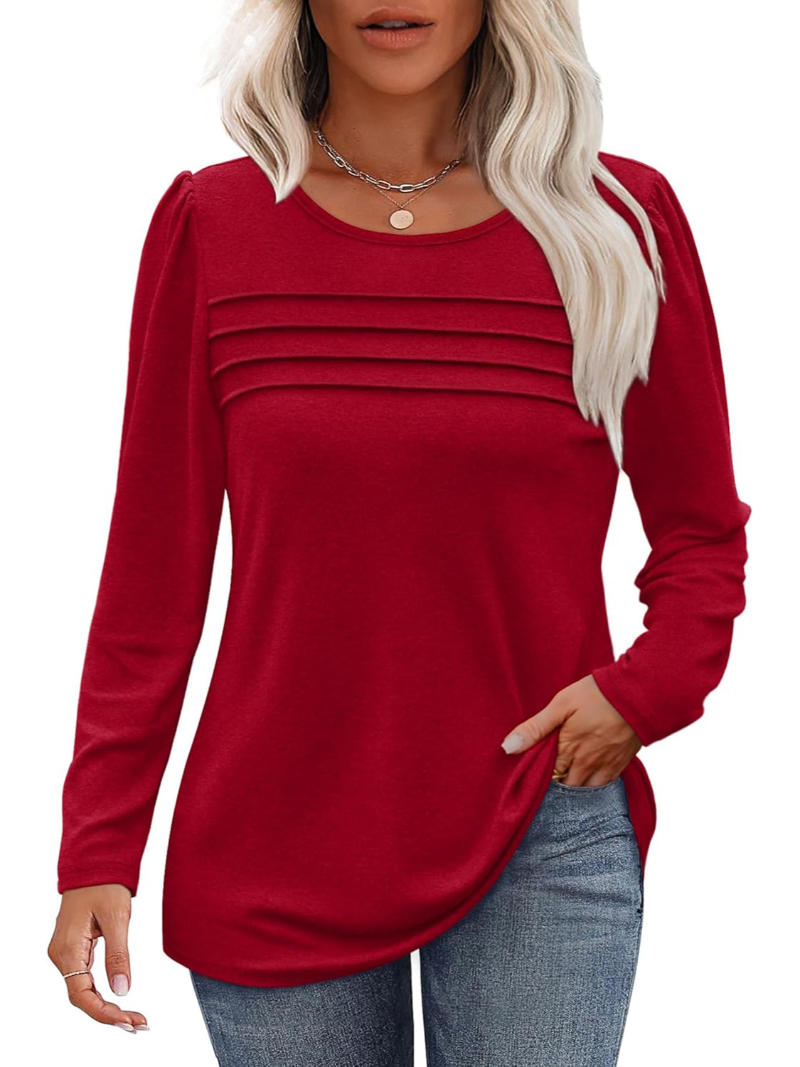Casual Long Sleeve Pleated Pullover Top-My Comfy Blouse