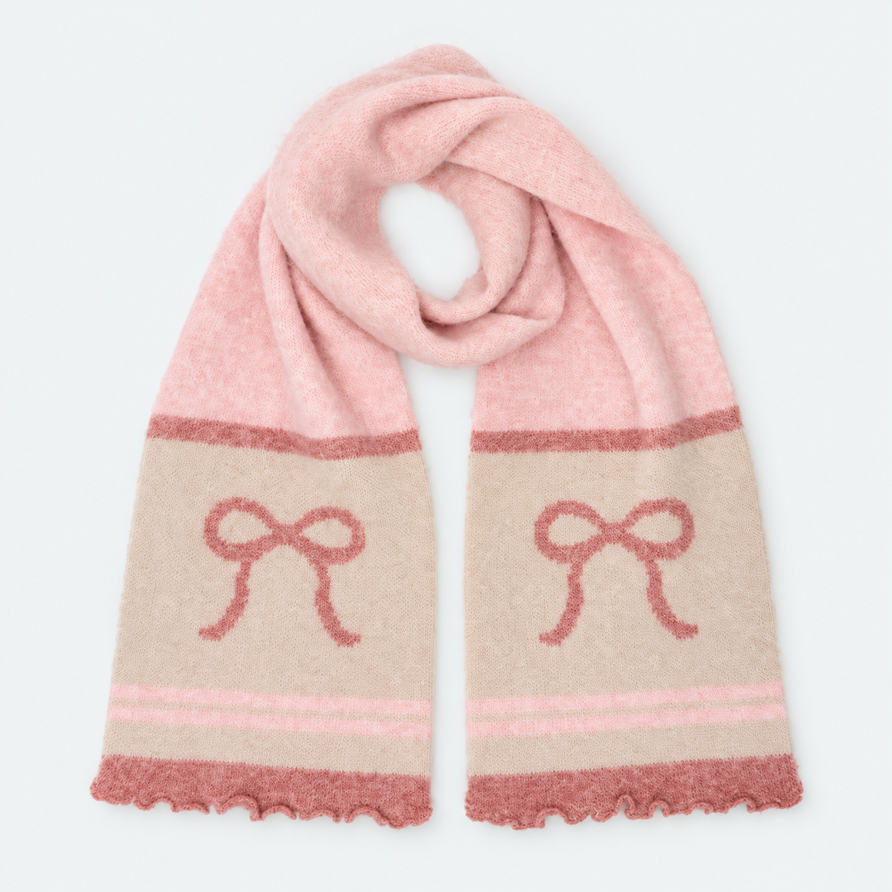 Chunky Bow Color Block Knit Scarf For Women