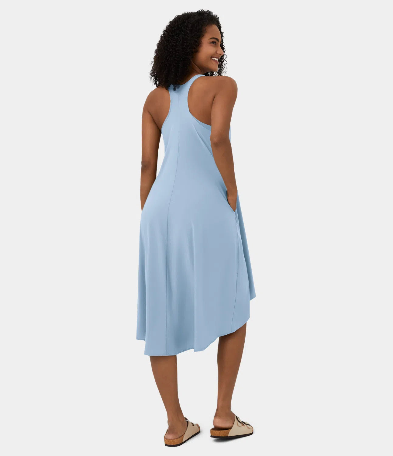 Midi Casual Dress With Backless Racerback And Side Pocket-My Comfy BlouseMidi Casual Dress With Backless Racerback And Side Pocket - Image 30