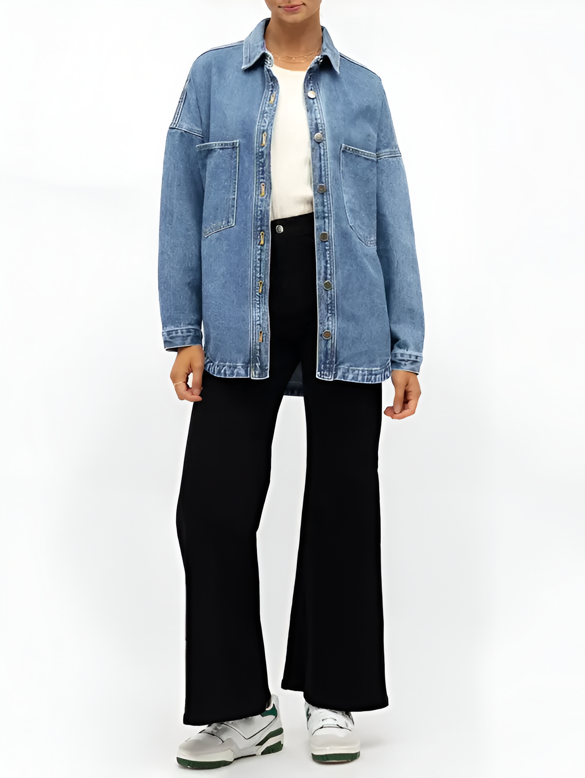 Oversized Denim Button Down Shirt Style Jacket For Women
