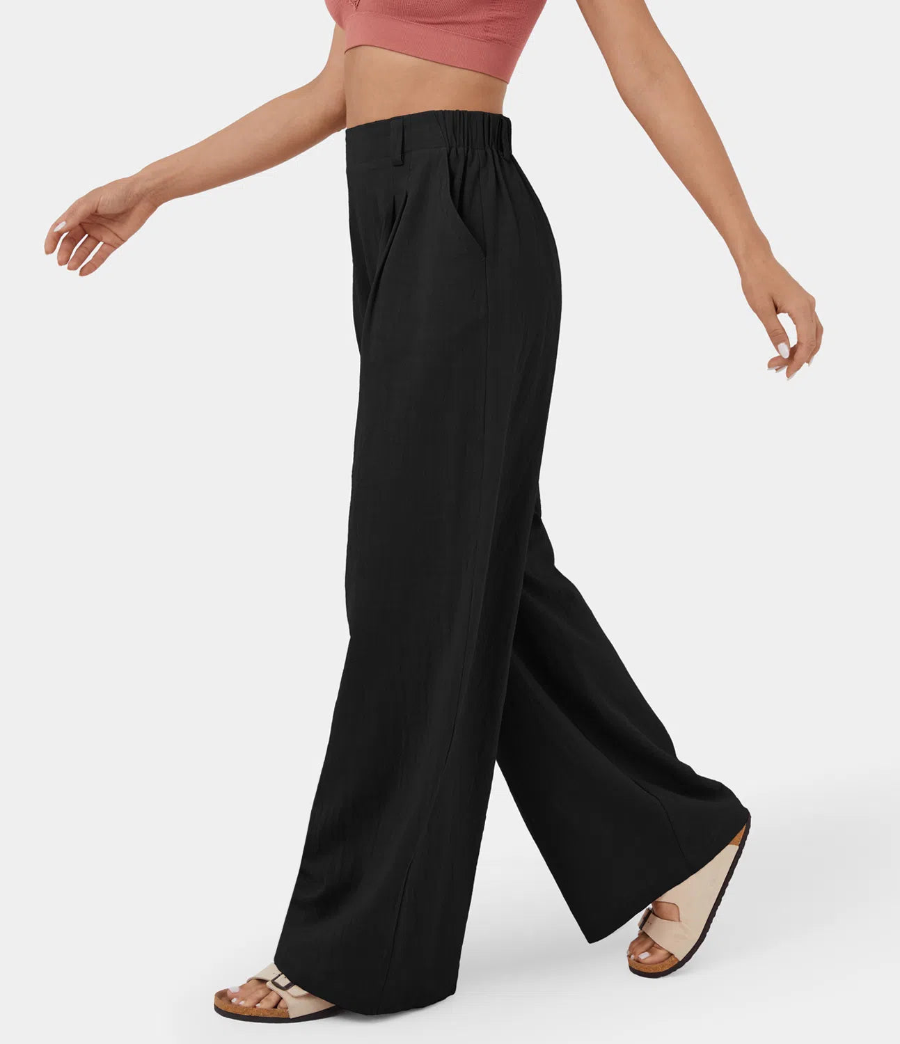 Flowy Solid Palazzo Pants With Side Pockets-My Comfy Blouse