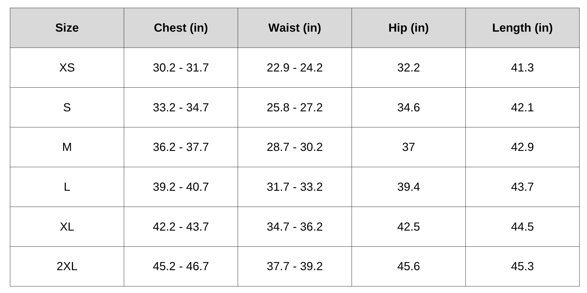 Size Chart