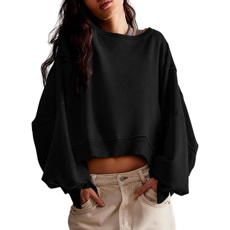 Casual Loose Crop Top Long Sleeve Sweatshirt For Women