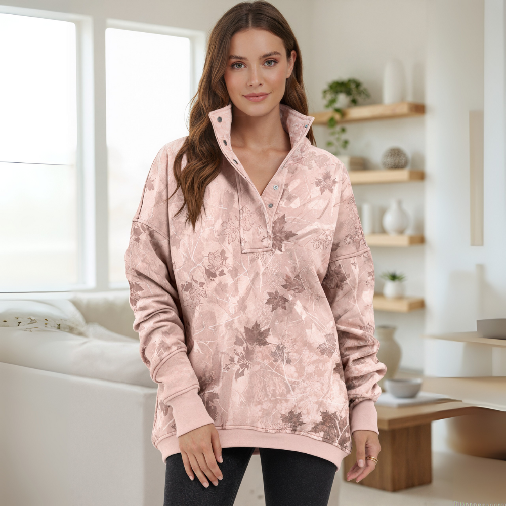 Oversized Fall Maple Leaf Camo Hoodie For Women