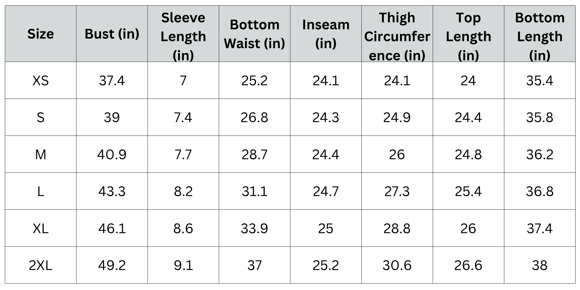Size Chart