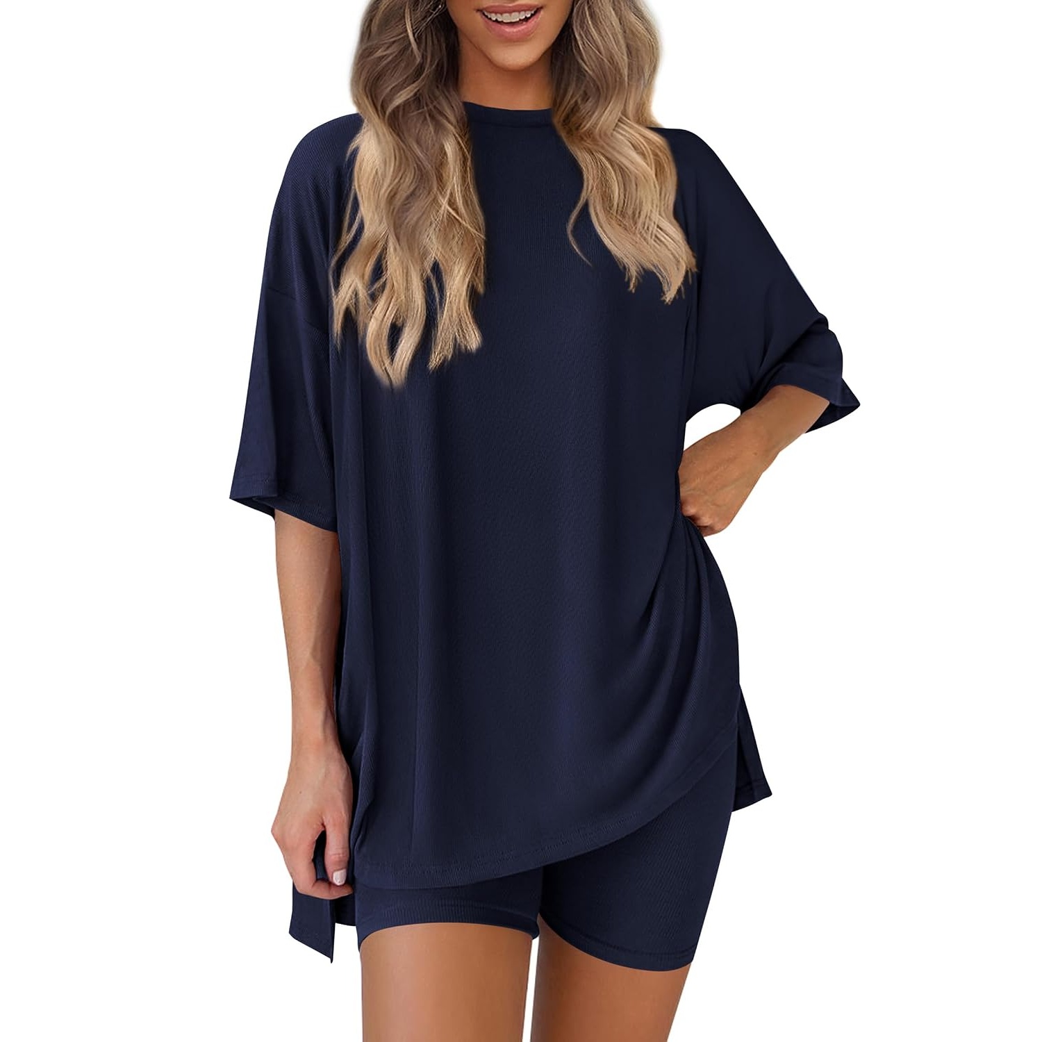 2 Piece Oversized Shirt and Biker Shorts Set For Women