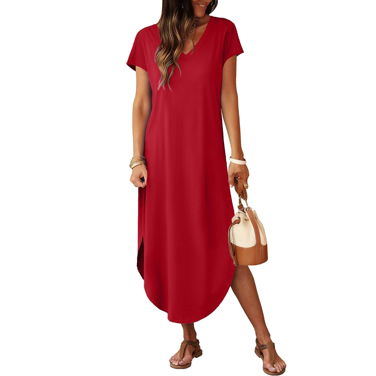 Summer Sundress Cap Sleeve ,Maxi Dress With Pockets For Women