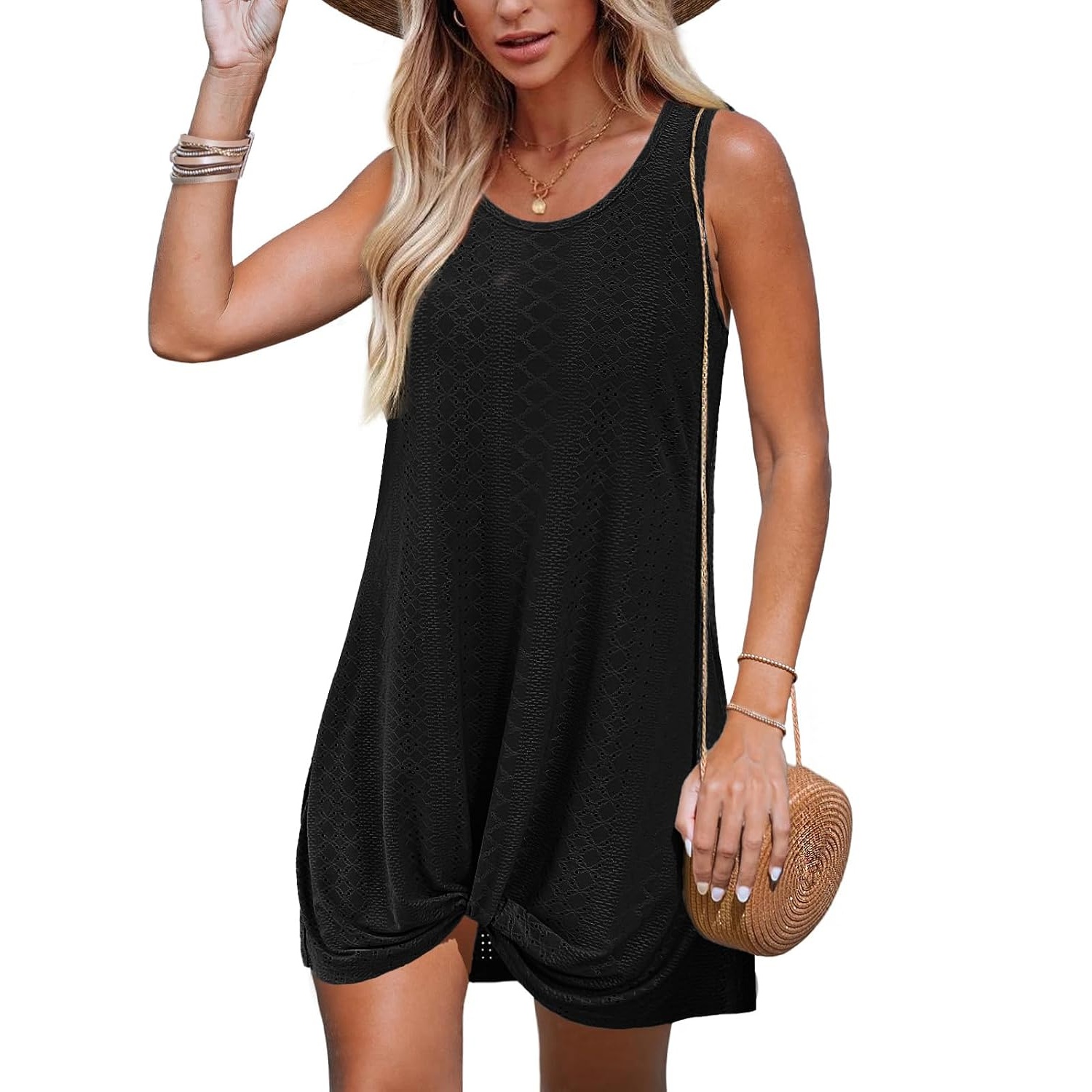 Summer Sleeveless Eyelet Twist Cover Up Dress