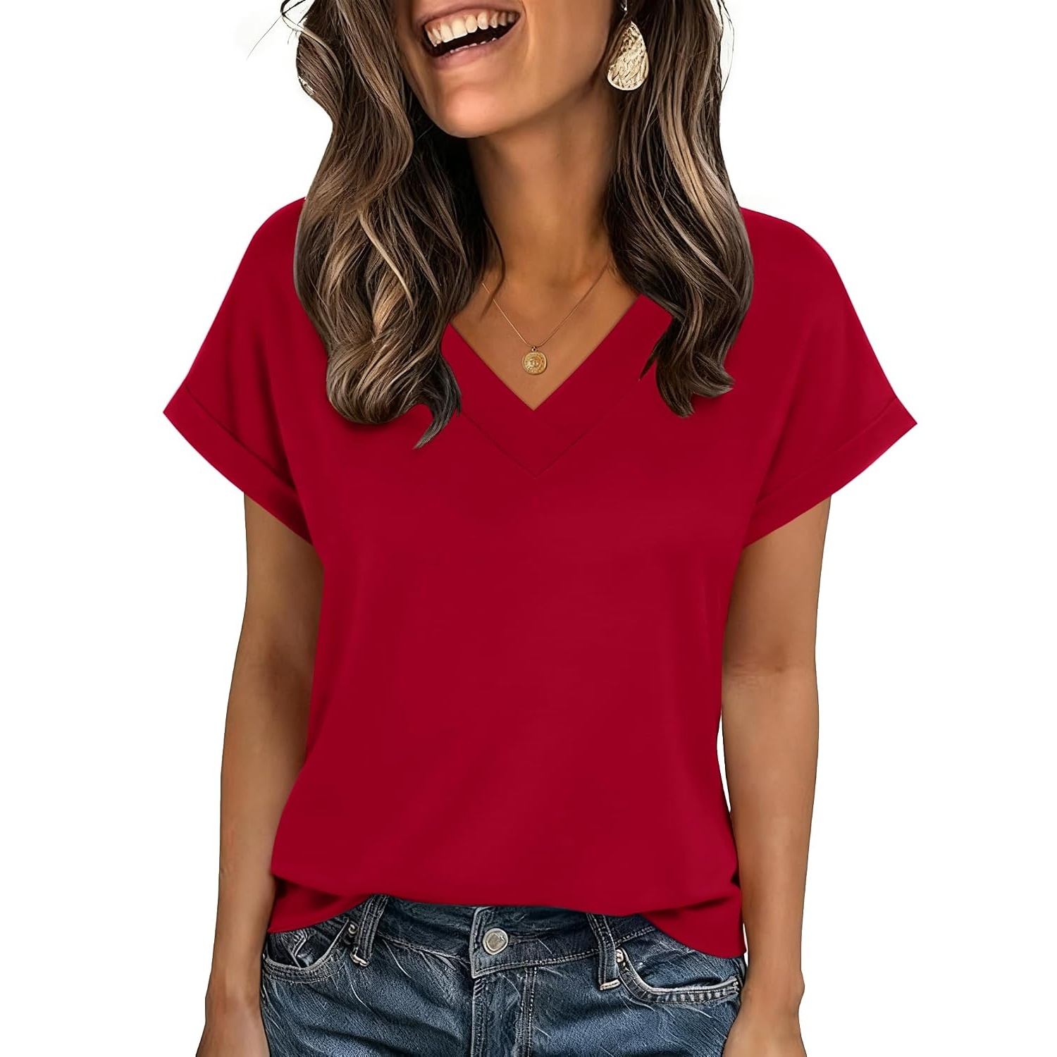 Casual Summer Rolled Short Sleeve Shirts For Women